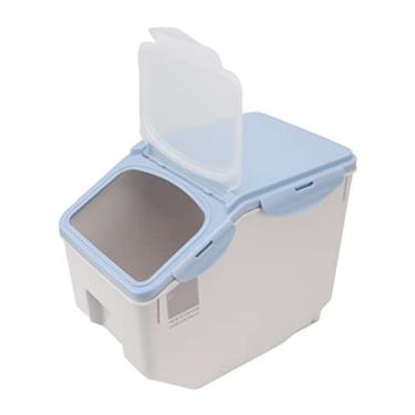 Imagem de Alomejor Recipiente de Armazenamento de Arroz, Máquina de Classificação de Alimentos Selada Dupla Hermética Com Copo, Caixa de Armazenamento de Grãos, Dispensador de Cozinha de Plástico (Azul 15KG)