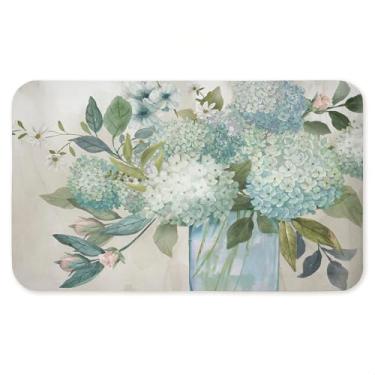 Imagem de Blue Hydrangeas Galore Tapete antifadiga, ergonômico acolchoado para cozinha e tapete de pé com suporte antiderrapante, tapete confortável ecológico, design por Nan, 76 cm x 45 cm
