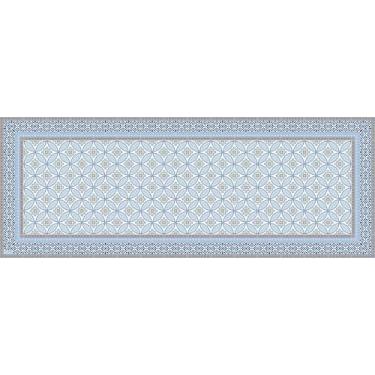 Imagem de IRI-GIRI Tapete decorativo de vinil para cozinha, linóleo, PVC, piso de azulejo, colorido, durável, antiderrapante, lavável à mão e protege pisos 160 x 60 cm, azul cristal 289