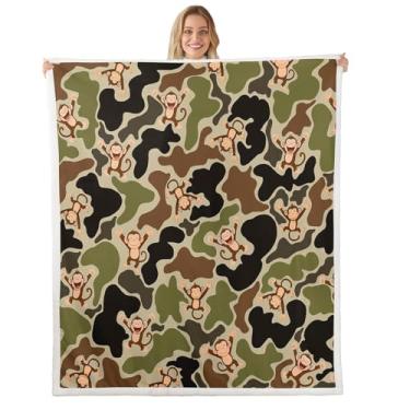 Imagem de Cobertor de lã camuflada para crianças, meninos, meninas, macaco, camuflado, sherpa, cobertor felpudo de pelúcia para bebês 76 x 101 cm, animais do zoológico, aconchegante, quente, decoração de quarto