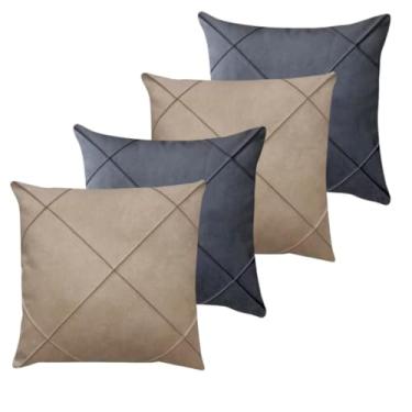 Imagem de Almofadas Cheias em Suede Drapeada 45x45cm Decorativas Sala Quarto Sofá(2 AVELA + 2 CINZA)