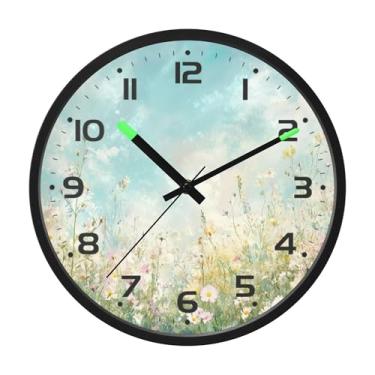 Imagem de SEHANY Herb Wildflower Relógio de parede silencioso sem tique-taque relógio redondo operado por bateria 30 cm controle de som luz noturna relógios de parede para sala de estar, cozinha, quarto