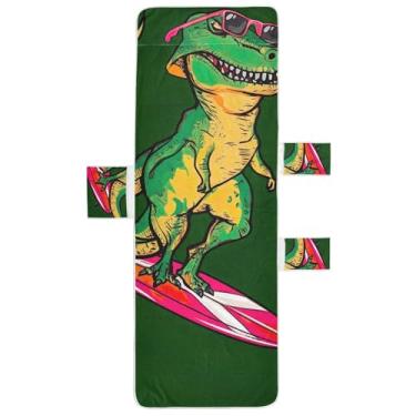 Imagem de Cool T Rex capa de cadeira de espreguiçadeira verde dinossauro toalha praia lounge piscina espreguiçadeira tropical 215,9 cm x 76,2 cm