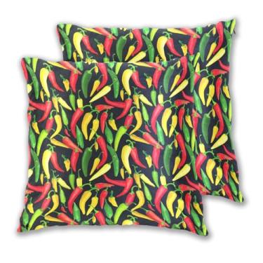 Imagem de Joitme Conjunto de 2 capas de almofadas coloridas de pimentas vermelhas e verdes, conjunto de 2 fronhas de sofá grandes, decoração de casa pastel, para sala de estar, 50 x 50 cm, 2 peças