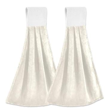 Imagem de Joitme Toalhas de mão penduradas em creme bege para cozinha, toalhas de lã coral macias com laço para pendurar, pacote com 2 panos de prato ultra absorventes com fita mágica, toalha de banheiro de