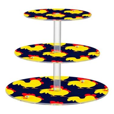 Imagem de Suporte de cupcake para festa de chá, 3 camadas, redondo, aniversário, casamento, acrílico, torre de bolo, galinhas, amarelo, vermelho, sobremesa, bandejas, para festa, organizador de comida