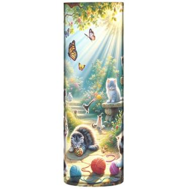 Imagem de Gatos Vaso cilíndrico de mola de animais fofos para flores, vaso grande de plástico personalizado, fofo, exclusivo, decoração de casa, estética, 30 cm x 9,9 cm