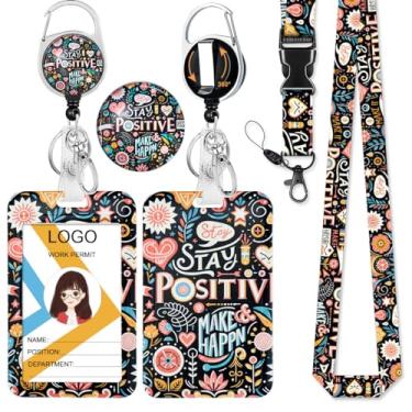 Imagem de HASFINE Porta-crachá de identificação com cordão separável e carretel retrátil com mosquetão resistente, clipe de rotação de 360° e chaveiro, suporte de cartão de identificação positivo para trabalho