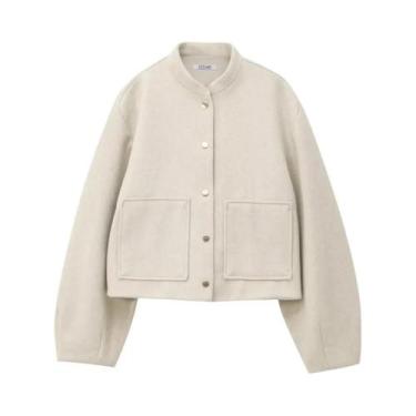 Imagem de Jaqueta Bomber Feminina Solta Com Corte 3D, Manga Longa E Bolso Aplica