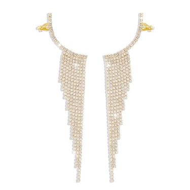 Imagem de Brincos femininos brilhantes com pingente de borla e borla de strass, brincos modernos de cartilagem de candelabro longo, joias de casamento, aniversário, presentes, Long, Metal, Sem pedra preciosa