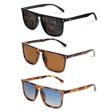 Imagem de VANLINKER Óculos de sol quadrados polarizados para homens e mulheres, óculos escuros com proteção UV para dirigir VL9748, Pacote com 3, preto + marrom + azul, Medium