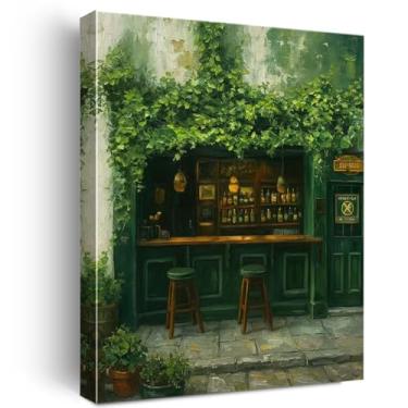 Imagem de Nurawo Decoração de arte de parede do Dia de São Patrício, impressão em tela vintage irlandesa verde pub impressão em tela emoldurada para decoração de bar de casa sala de estar 20 x 25 cm