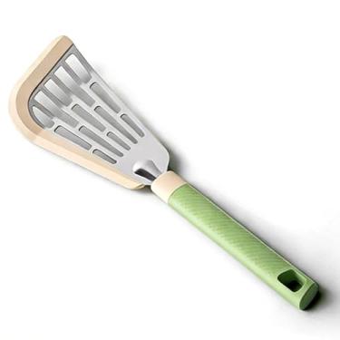 Imagem de Aeelue Espátula de borboleta feita de silicone e aço inoxidável com borda curva flexível espátula ranhurada para panelas antiaderentes, ovo, bife, panqueca, flipper verde