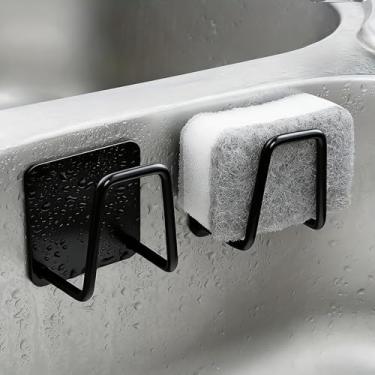 Imagem de Suporte de esponja de aço inoxidável para pia de cozinha organizador de esponja SUS304 escovado à prova de ferrugem, suporte de parede/superfície, design de drenagem, armazenamento sem bagunça (2)