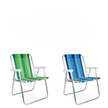 Imagem de Kit 2 Cadeiras de Praia de Alumínio - Alta, Suporta 110Kg, Resistente para Varanda, Piscina e Lazer ao Ar Livre