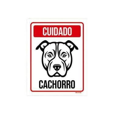 Imagem de Kit 5 Placas Cuidado Cachorro Pitbull - Sinalico.Com