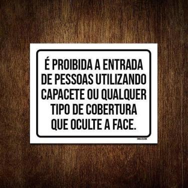 Imagem de Kit 3 Placas Proibida Entrada Pessoas Utilizando Capacete - Sinalizo.C