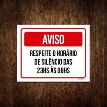 Imagem de Kit 5 Placa Aviso Vermelho Respeite Horário Silêncio - Sinalizo