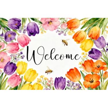 Imagem de kaiwern Tapete de cozinha floral de primavera, tapete de cozinha antiderrapante para casa de fazenda moderna, tapete de cozinha colorido primavera verão decoração de casa tapete decoração interna (D)