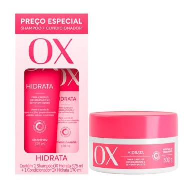 Imagem de Kit Ox Shampoo 375ml e Condicionador Hidrata 170ml Mais Máscara Ox Hid