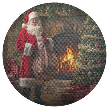 Imagem de xigua Jogo americano redondo de Natal Papai Noel, conjunto de 4, tapete de mesa redondo antiderrapante resistente ao calor, tapetes de mesa de 48 cm para decoração de cozinha, jantar e festa