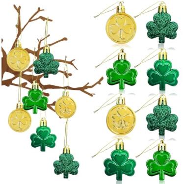Imagem de Conjunto de enfeites de trevo para decoração de Dia de São Patrício, 24 peças, trevo, boa sorte, moeda, árvore, enfeites de bola pendurados para primavera, dia da Irlanda, Dia de São Patrício, casa