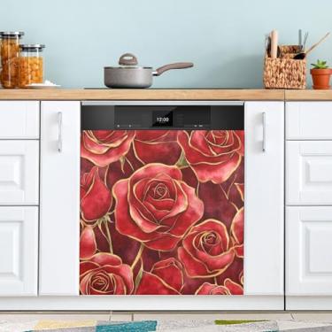 Imagem de ATTX Capa magnética para lava-louças padrão Fllowers | Adesivo decorativo de eletrodomésticos de 58 x 66 cm para armários domésticos e eletrodomésticos #110
