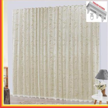 Imagem de Cortina Charme em Renda com Voal 4,00 x 2,50 Para Trilho Suisso - Palh