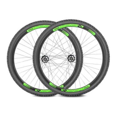Imagem de Par de Roda Aro 29 Rimaxx Aero Cubo Cassete Pneus Camara Preto Verde