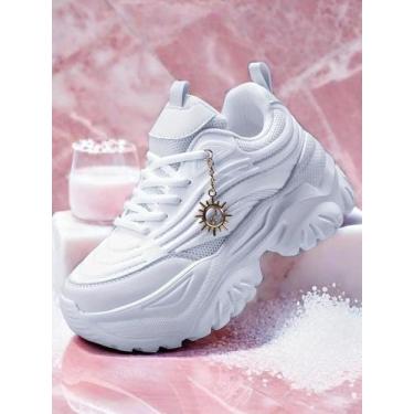 Imagem de Sandálias De Plataforma Brancas Puras Para Mulheres, Calçados De Corri