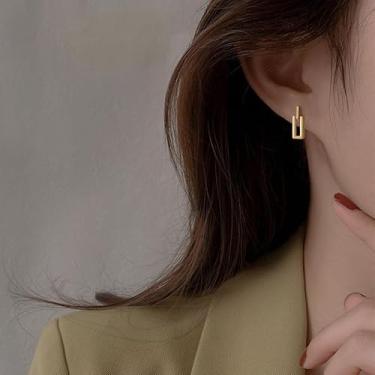 Imagem de Brinco retangular simples dourado para mulheres, moderno, geométrico, minimalista, joia de casamento, presentes, One Size, Cobre, Sem pedra preciosa