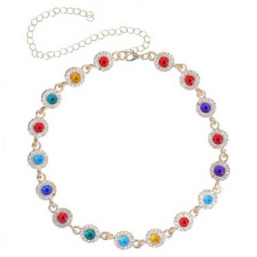 Imagem de KFHENSOMR Gargantilha de cristal colorido, gargantilhas com strass brilhante, corrente de ouro, colares de cristal arco-íris na moda, colar de pedras preciosas, festa, formatura, praia, pescoço, joias