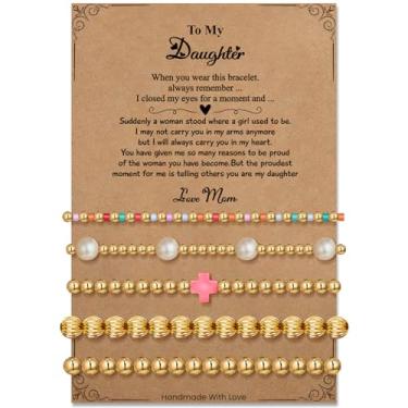 Imagem de Pulseira de contas de placa de ouro para mulheres: Pulseira de cruz de pérola delicada banhada a ouro 14K extensível para mulheres - Presentes de aniversário de Natal para filha, sobrinha, neta, 6.7