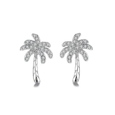 Imagem de Brincos femininos de cristal com palmeira banhada a prata delicada CZ folha planta brinco oceano praia temático festival aniversário feriado joias