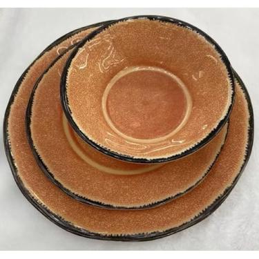 Imagem de Jogo de Pratos de Melamina com Textura Envelhecida – 3 Tamanhos (17.50/23.00/27.30cm), Ideal para Refeições Domésticas e Eventos Casuais (Laranja,4 kit com 12 unidade)
