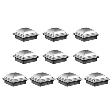 Imagem de WFCFCN Tampas de poste de cerca, acabamentos superiores de cercas de bolota pirâmide, tampas de aço galvanizado quadradas duráveis e decorativas, 10 peças, 10 x 10 cm, prata
