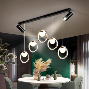 Imagem de Lâmpada De Mesa De Jantar Led Lâmpada Suspensa Com Controle Remoto Regulável Lustre Refletor Altura Ajustável Pingente Luz Anel Dourado, Color, 5 flames