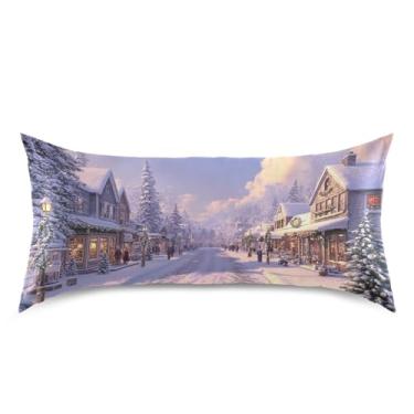 Imagem de Blueangle Fronha de cetim Christmas Street para cabelo e pele, fronha de seda, tamanho king (50,8 x 101,6 cm) - Capas de almofada de cetim com fecho de envelope (732)
