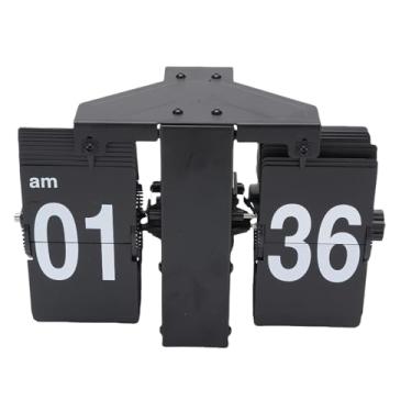 Imagem de Zyyini Relógio Vintage de 12 Horas Com Flip Automático para Sala de Estar, Escritório, Aço Inoxidável 304, PVC (Letras Brancas em Painel Preto)