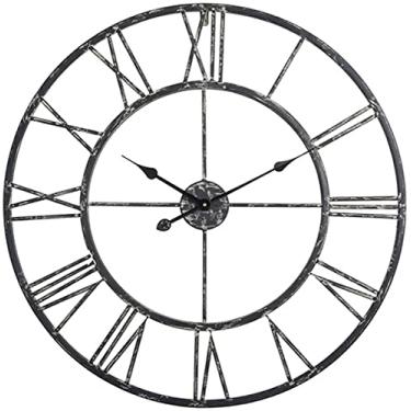 Imagem de AkosOL Relógio de parede artístico relógio de jardim, relógio vintage com algarismos romanos, esqueleto de metal sem tique-taque operado por bateria 40 cm/16 polegadas relógio decorativo para casa