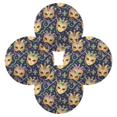 Imagem de Wassud Jogo americano conjunto de 4 tapetes dourados de carnaval para cozinha e jantar tapetes laváveis resistentes ao calor para decoração de mesa 39 cm