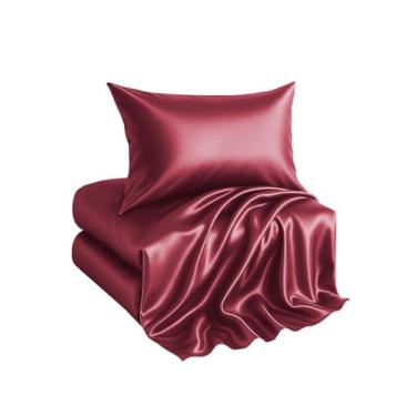 Imagem de Casa Platino Jogo de cama solteiro de cetim - 3 peças - super macio como seda - 1 lençol com elástico alto, 1 lençol de cima e 1 fronha padrão - jogo de cama de qualidade de hotel premium - vinho