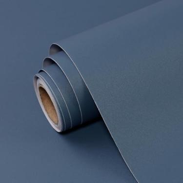 Imagem de Papel de parede azul marinho para contato azul sólido conjunto de rolo de vinil autoadesivo fosco à prova d'água de 59,9 cm x 599,4 cm para revestimentos de parede, armários, bancadas, quarto, cozinha