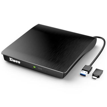 Imagem de Ziweo Unidade de DVD externa USB 3.0 Tipo-C Gravador de CD portátil CD +/-RW Drive DVD Player para gravador de ROM compatível com laptop, desktop, PC, Windows, MacBook, Linux, Mac OS