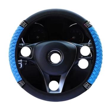 Imagem de Capa de volante de carro universal Four Seasons 37-38 cm couro bordado cor elástica capa de volante (azul)
