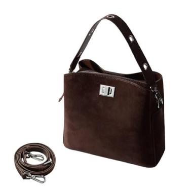 Imagem de Bolsas femininas de camurça de couro legítimo, vintage, bolsa Hobo, bolsa folgada, bolsa tiracolo de ombro, Nova marrom escuro, Large