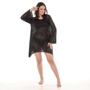 Imagem de Blusa Saida Praia Tricô Túnica Mini Vestido Bata Tendência-Feminino