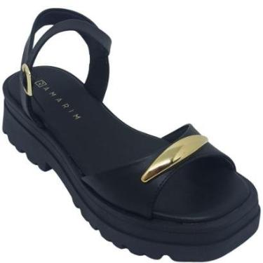 Imagem de Sandália Ramarim Feminina com Enfeite Dourado e Plataforma 5cm-Feminino