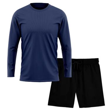 Imagem de Kit Short Praia Academia Passeio Treino Preto + Manga Longa Masculina Segunda Pele Dry-Masculino