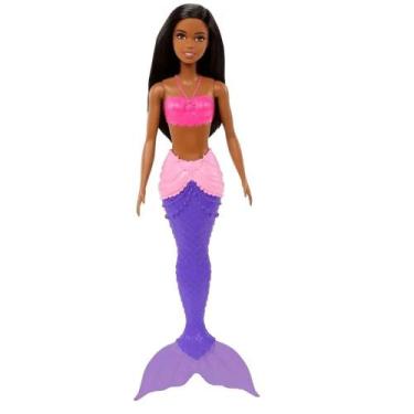 Imagem de Boneca barbie sereia negra com cauda roxa mattel 